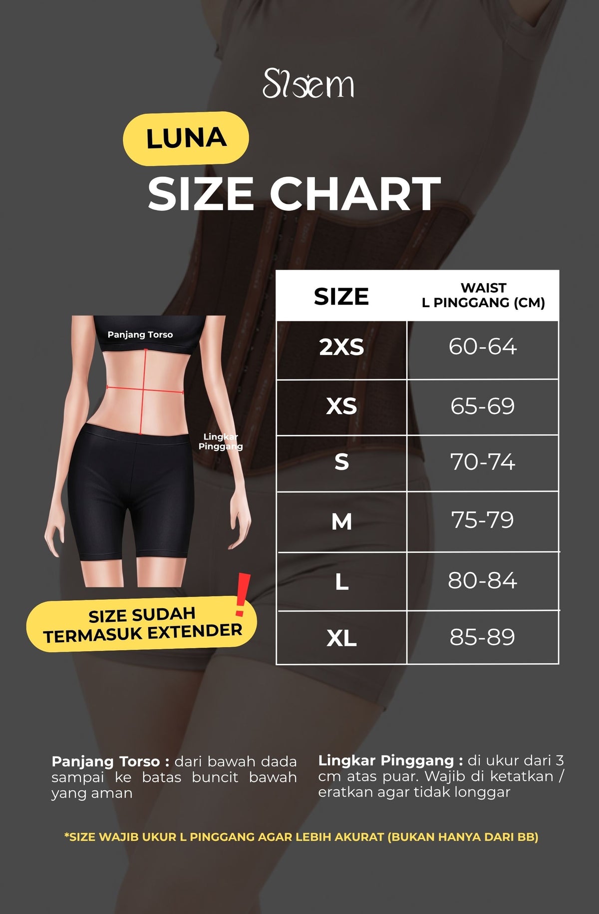 Korset Luna - Torso 25 & 30 cm - 25 Tulang