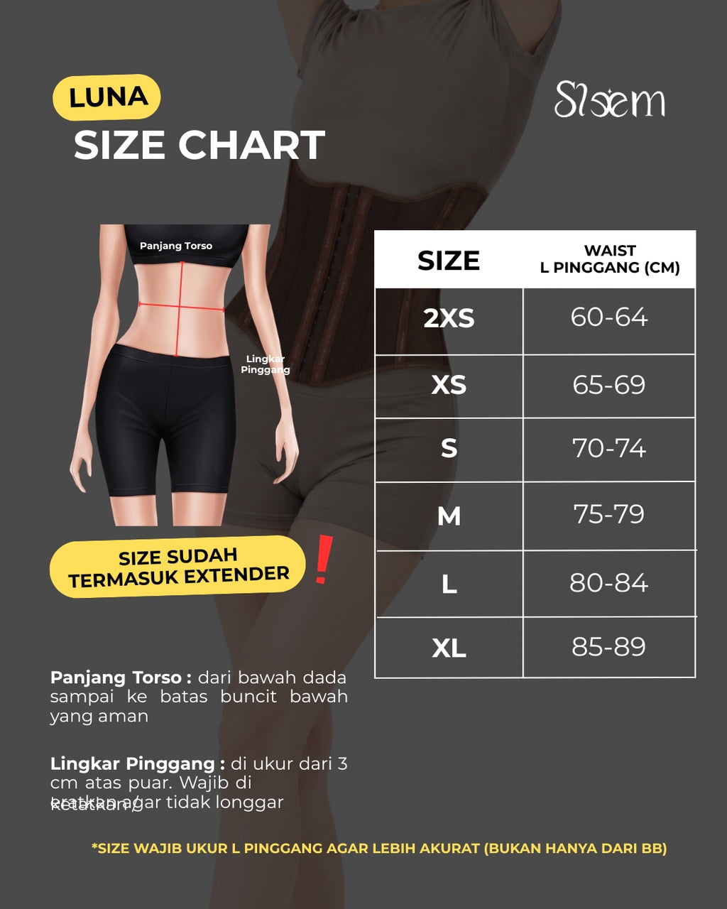 Korset Luna - Torso 25 & 30 cm - 25 Tulang